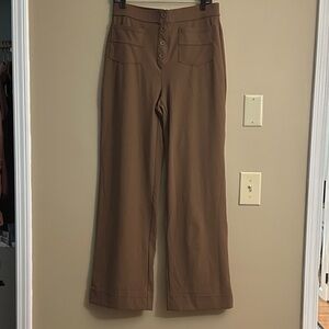 High-Waist Wide Leg Faux Button-Front Pants - Camel Brown